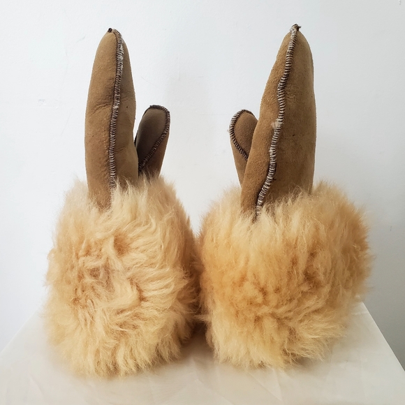 Vintage Sheepskin Shearling Fur Lined Mittens  Tan Warm Cozy S/M - Picture 12 of 12